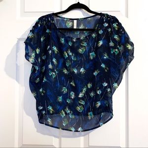 Peacock Feathered Chiffon Blouse